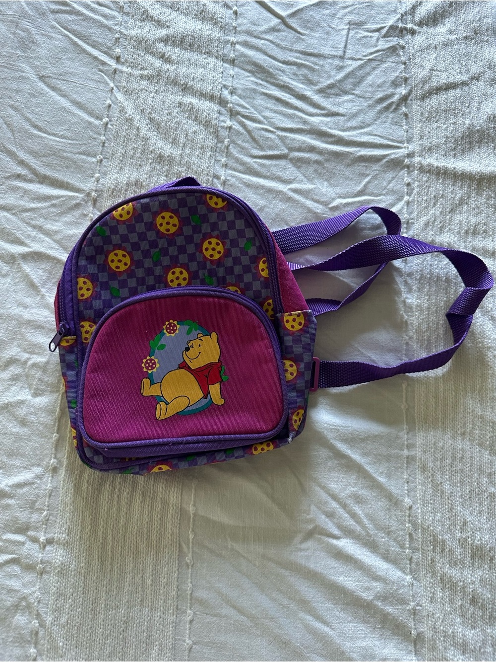 Vintage Disney Purple Winnie the Pooh Kids Backpack with Pink Front Pocket